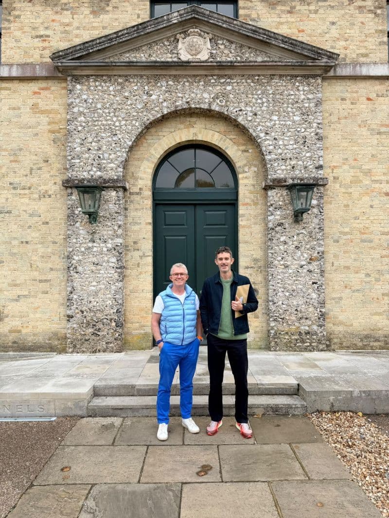 Nick Haley and Jonathan Smith outside the entrance to The Kennels at Goodwood